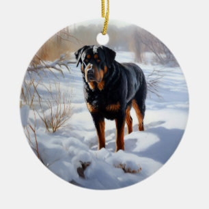 Décoration En Céramique Rottweiler Laisser neiger Noël