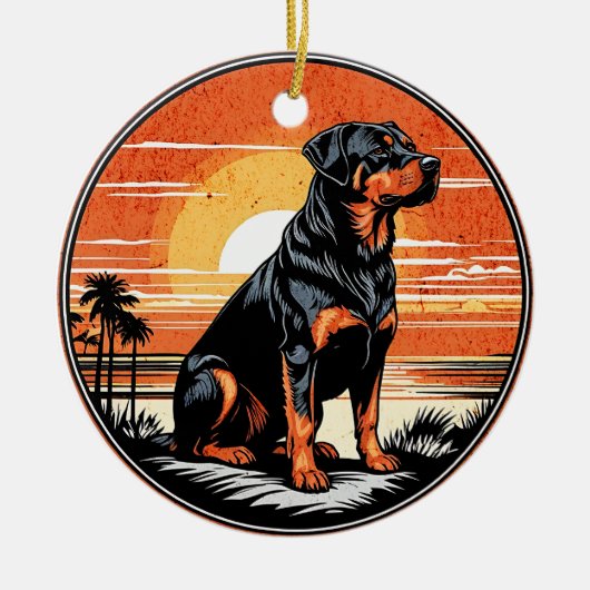 Décoration En Céramique Rottweiler Retro Sunset Dog Lover (Devant)