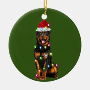 Décoration En Céramique Rottweilers avec des cafés de Noël Santa Hat