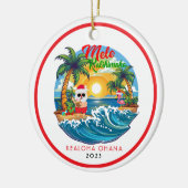Décoration En Céramique Rouge blanc Mele Kalikimaka Père Noël Surf Hawaïen (Gauche)