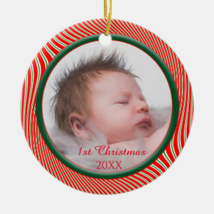 Décoration En Céramique Rouge blanc vert rayures photo Noël