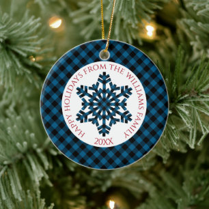 Décoration En Céramique Rouge Classy Bleu Tartan Chèques Snowflakes