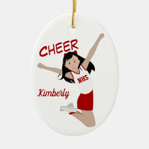 Décoration En Céramique Rouge et blanc des cheveux noirs Pom-pom girl