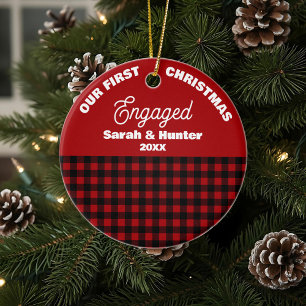 Décoration En Céramique Rouge et noir plaqué Notre 1er Noël engagé
