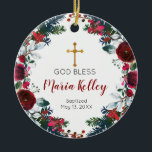 Décoration En Céramique Rouge Floral Bourgogne Personnalisé Fille Baptême<br><div class="desc">Élégant Baptême de fille personnalisée en Bourgogne</div>