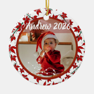 Décoration En Céramique Rouge Floral poinsettia bébé premier Noël Photo