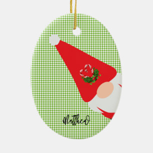 Décoration En Céramique rouge noël gnome nom motif vert checker fun