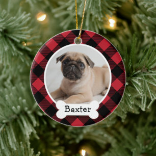 Décoration En Céramique Rouge plaid écossais personnalisé photo chien chio