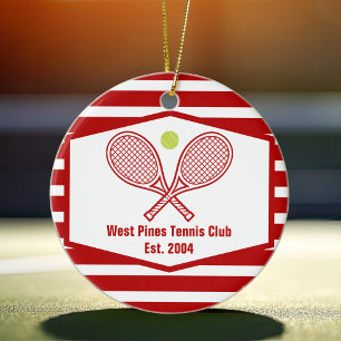 Décoration En Céramique Rouge Rayé Tennis Personnalisé Country Club Noël