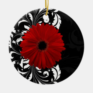 Décoration En Céramique Rouges, noirs et blancs Gerbera Daisy