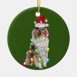 Décoration En Céramique Rough Collie Avec Scafés De Noël Santa Hat