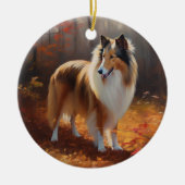 Décoration En Céramique Rough Collie dans l'automne Leaves automne Inspire (Devant)