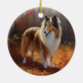 Décoration En Céramique Rough Collie dans l'automne Leaves automne Inspire (Dos)