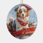 Décoration En Céramique Rough Collie Dog in Sledge Let Snow Christmas (Gauche)