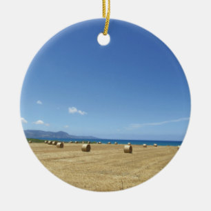 Décoration En Céramique Rouleaux dorés de foin et de mer Bleue profonde De