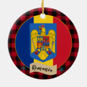 Décoration En Céramique Roumanie, Plaid de buffle rouge et drapeau roumain (Dos)