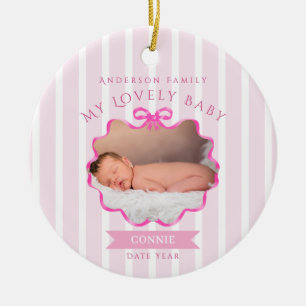 Décoration En Céramique Ruban à nœud nouveau-née fille
