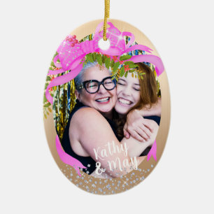 Décoration En Céramique Ruban rose brillant Photo de Noël Or