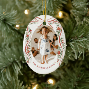 Décoration En Céramique Ruban rouge festif avec Poinsettias et verdure