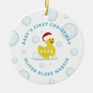 Décoration En Céramique Rubber Duck Baby's First Christmas Photo Bleu