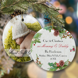 Décoration En Céramique Russe 1er Noël Nouveau Maman Papa Jalon Photo