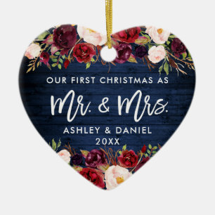 Décoration En Céramique Russe Bourgogne Floral Premier Noël bleu