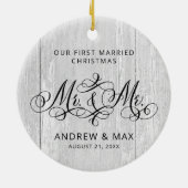 Décoration En Céramique Rustic Grey Wood Personnalisé M & M. Gay Mariage (Dos)