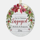 Décoration En Céramique Rustique 1er Noël Engagé Poinsettia Photo (Gauche)