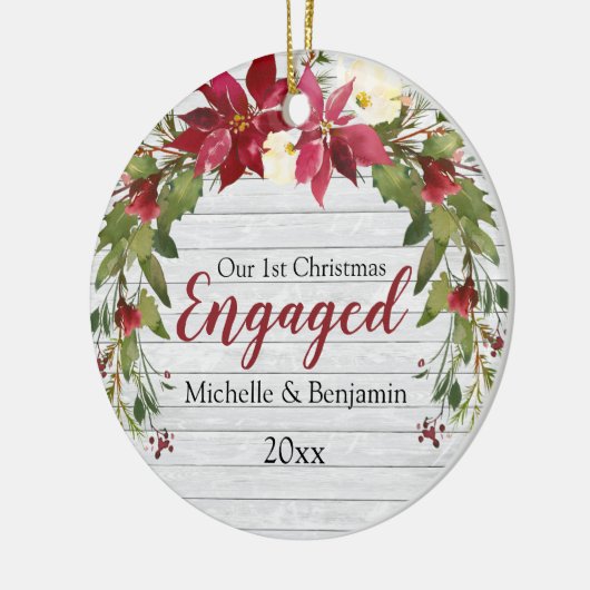 Décoration En Céramique Rustique 1er Noël Engagé Poinsettia Photo (Gauche)