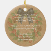 Décoration En Céramique Rustique Holly Wreath Bleu Noir À damiers Bow (Dos)