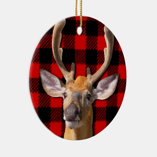 Décoration En Céramique Rustique rouge et noir plaid - Cerf (Droite)
