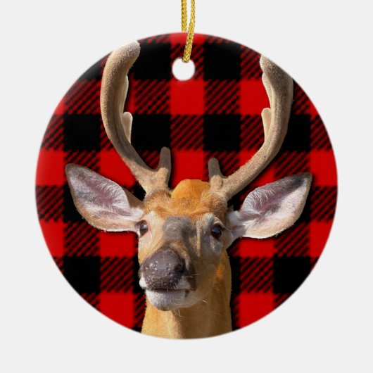 Décoration En Céramique Rustique rouge et noir plaid - Cerf (Devant)