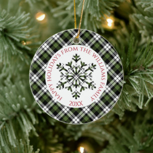 Décoration En Céramique Rustique Vert Blanc Noir Tartan Chèques Snowflakes