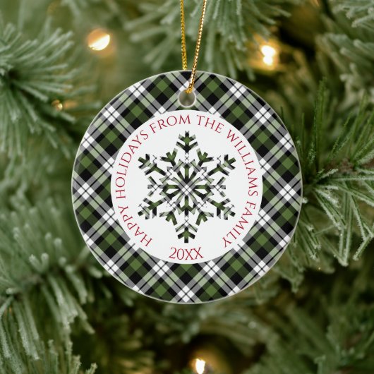 Décoration En Céramique Rustique Vert Blanc Noir Tartan Chèques Snowflakes (Arbre)
