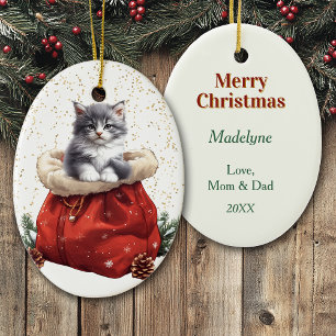 Décoration En Céramique Sac cadeau de Noël Cute Grey Kitten