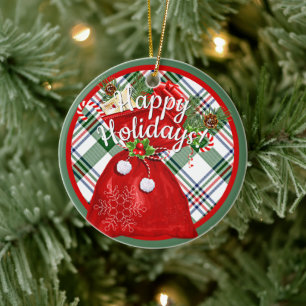 Décoration En Céramique Sac cadeau de Noël personnalisé sur motif carreaux