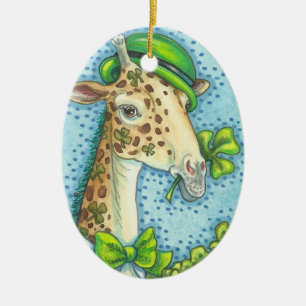 Décoration En Céramique Saint Patrick's Day IRISH GIRAFFE NOËL ORNAMENT