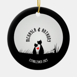 Décoration En Céramique Saint Valentin Chats Coeur Rouge Lune Silhouette C