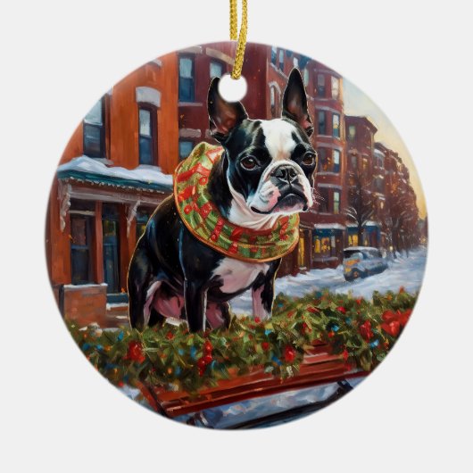 Décoration En Céramique Saison de Noël de Boston Terrier (Devant)