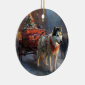 Décoration En Céramique Saison de Noël du Malamute de l'Alaska (Droite)