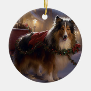 Décoration En Céramique Saison de Noël du Shetland Sheepdog