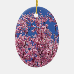 Décoration En Céramique Sakura Cerisiers en Fleur Dans Le Bleu