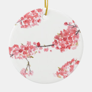 Décoration En Céramique Sakura en fleurs de cerisier rose Japon aquarelle