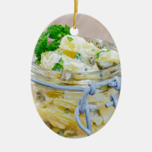 Décoration En Céramique Salade de pommes de terre dans un bocal en bois