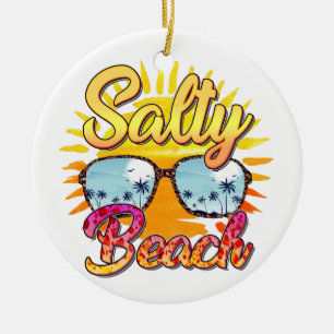 Décoration En Céramique Salty Beach Soleil et palmier tropicaux