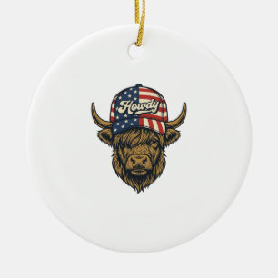 Décoration En Céramique Salut Vache Highland Patriotique Design Western Vi