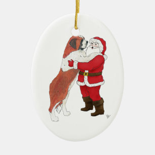 Décoration En Céramique Salutation Jowly de Noël de St Bernard