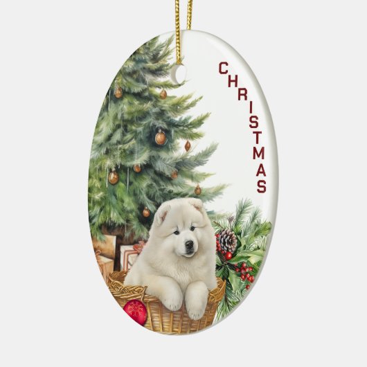 Décoration En Céramique Samoyé Puppy Wicker Pasket Noël (Gauche)