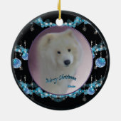 Décoration En Céramique Samoyed Noël Round Ornament (mini-portrait) (Dos)