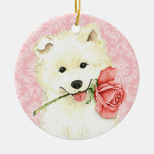 Décoration En Céramique Samoyed rose de Valentine